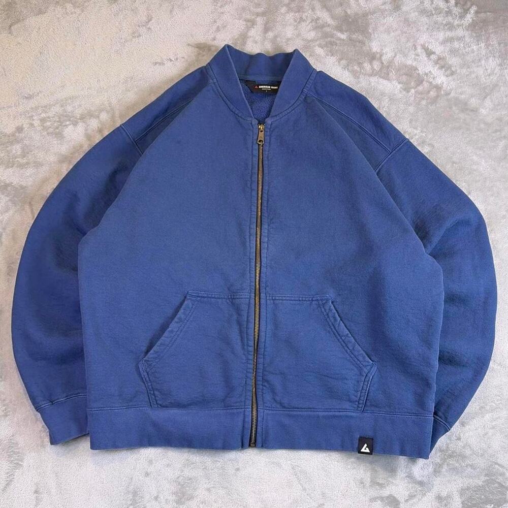 American Giant Moto Jacket Men’s Large Blue Full Zip Heavyweight Sweatshirt USA